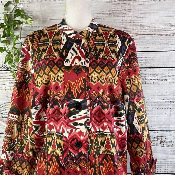Norm Thompson Black Jacket size Extra Large Red Brown Aztec Western Stretch - Picture 3 of 16